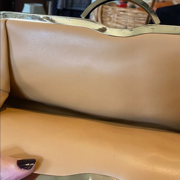 Vintage Gold Foil Purse Clutch Evening Bag with Stunning Camel color interior